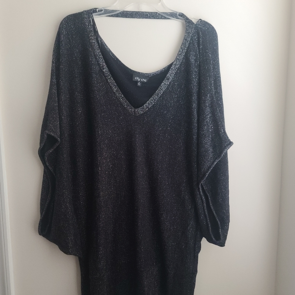 City Chic batwing sweater black with Metallic threading